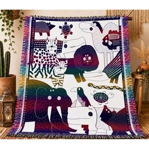 Vintage Goodwin Weavers 48x60 Endangered Species Woven Cotton Throw Blanket